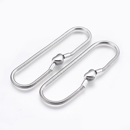 304 Stainless Steel European Style Round Snake Chains Bracelet Making, with Clasps