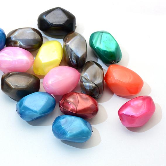 Pearlized Acrylic Beads, Nuggets, 20x15~15.5x14~14.5mm, Hole: 1.5mm, about 202pcs/500g