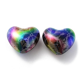 Perles acryliques opaques plaquées UV, iridescent, cœur
