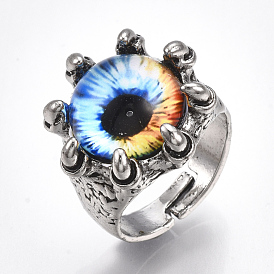 Adjustable Alloy Glass Finger Rings, Wide Band Rings, Dragon Eye