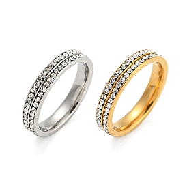 304 Stainless Steel Finger Rings, Crystal Rhinestone Rings for Women
