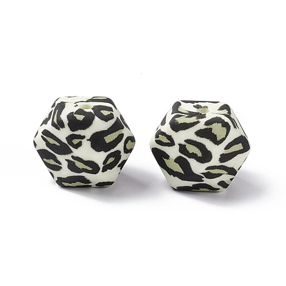 Perles de silicone, Diy soins infirmiers colliers faisant, hexagone avec motif imprimé léopard