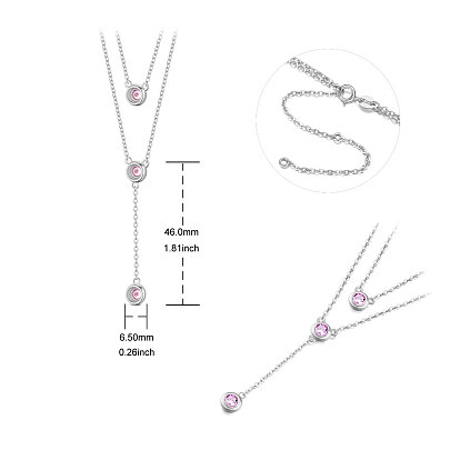 Двухъярусные ожерелья shegrace 925 из стерлингового серебра, с тремя круглыми розовыми кулонами из циркония