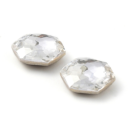 Cabujones de diamantes de imitación de cristal, espalda y espalda planas, facetados, hexágono