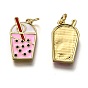 Brass Enamel Pendants, Long-Lasting Plated, Real 18K Gold Plated, with Jump Ring, Bubble Tea Shape