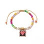Bracelet en perles de verre tressées, bracelet rectangle avec breloque coeur pour femme