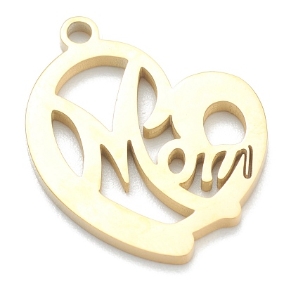 Ion Plating(IP) 304 Stainless Steel Pendants, Heart with Word Mom, for Mother's Day
