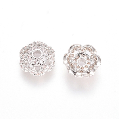 Laiton micro pavé capuchon de perles de zircon cubique, 6 pétales, fleur, clair