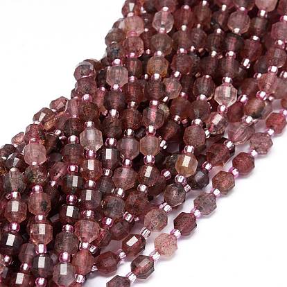 Naturel de fraise de quartz brins de perles, avec des perles de rocaille, facette, Toupie, perles de prisme à double pointe