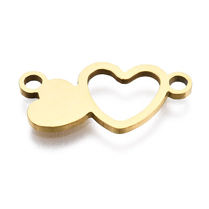 201 Stainless Steel Link Connectors, Laser Cut, Double Heart