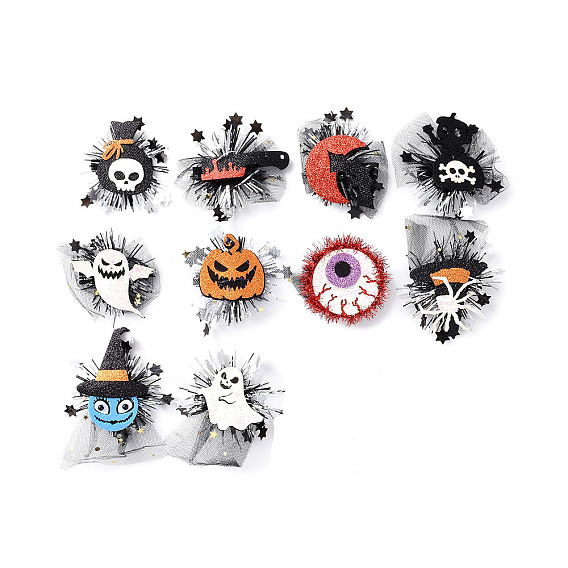 Halloween Theme Felt Alligator Hair Clips, with Iron Clips and Organza, for Child