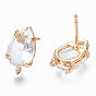Brass Stud Earring Findings, with Transparent Glass and Loop, Long-Lasting Plated, Teardrop, Light Gold