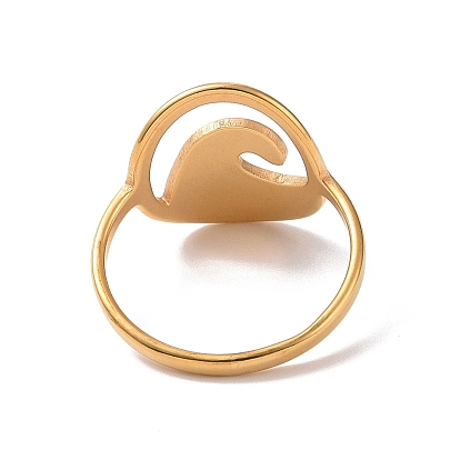 201 anillo ovalado de acero inoxidable con forma de onda, anillo hueco ancho para mujer