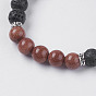 Natural Lava Rock and Gemstone Beads Stretch Bracelets, with Alloy Finding