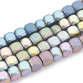 Electroplate Non-magnetic Synthetic Hematite Beads Strands, Half Matte Style, Cube