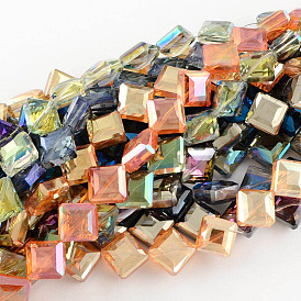 Transparent Electroplate Faceted Glass Beads Strands, Square, 17x17x7.5mm, Hole: 2mm, about 40pcs/strand, 25.1 inch
