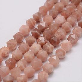 Natural Sunstone Bead Strands, Star Cut Round Beads, Faceted