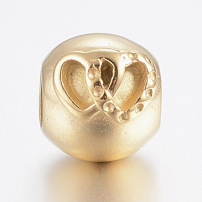 304 acier inoxydable perles européennes, paramètres de strass perle, ronde avec le coeur, Perles avec un grand trou   