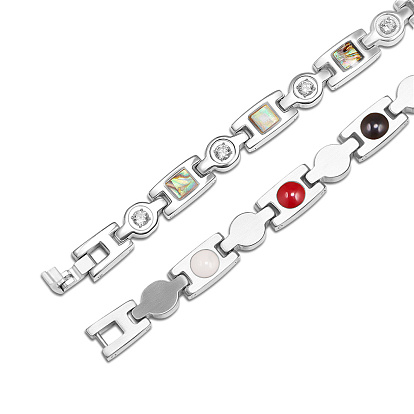 Bracelets de bande de montre de chaîne de panthère d'acier inoxydable de Shegrace, avec strass et Shell