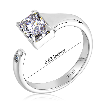 925 прямоугольное открытое кольцо-манжета из стерлингового серебра, прозрачное кольцо из кубического циркония для женщин