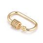 Brass Micro Pave Clear Cubic Zirconia Screw Carabiner Lock Charms, for Necklaces Making, Oval