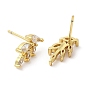 Rack Plating Brass Leaf Stud Earrings with Cubic Zirconia, Lead Free & Cadmium Free