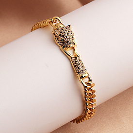 Bracelet léopard hip hop avec pierre de zircon micro-incrustée de cuivre pour bijoux de mode pour femmes
