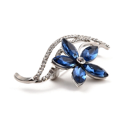 Flower Alloy Rhinestone Brooch, Exquisite Lapel Pin for Girl Women, Platinum