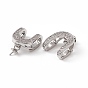 Brass Micro Pave Clear Cubic Zirconia Fold Over Clasps, U Shaped Clasps Findings, for Half Hole Bead