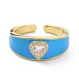 Heart Clear Cubic Zirconia Wide Band Ring for Girl Women, Real 18K Gold Plated Brass Enamel Open Cuff Ring