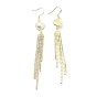 Resin Imitation Pearl with Crystal Rhinestone Dangle Earrings, Brass Long Tassel Drop Earrings for Women