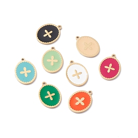 Ion Plating(IP) 304 Stainless Steel Pendants, with Enamel, Real 24K Gold Plated, Oval with Cross
