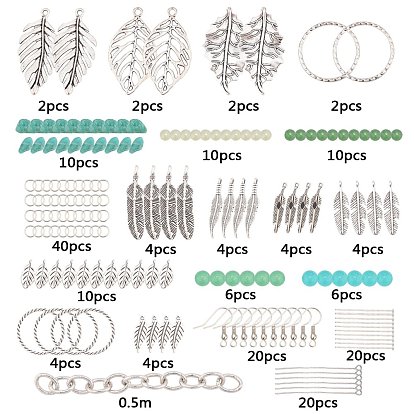 Kits de fabricación de pendientes con tema de hojas diy de sunnyclue, incluyendo cuentas de piedras preciosas, Colgantes de la aleación, cadenas de cable de latón, fornituras de hierro