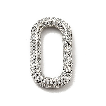 Latón micro pavimenta claro cubic zirconia anillos de compuerta de resorte, sin plomo y cadmio, oval