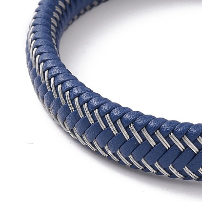 Bracelet cordon plat tressé en cuir microfibre avec 304 boucle magnétique en acier inoxydable pour hommes femmes