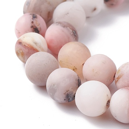 Natural Pink Opal Beads Strands, Frosted, Round