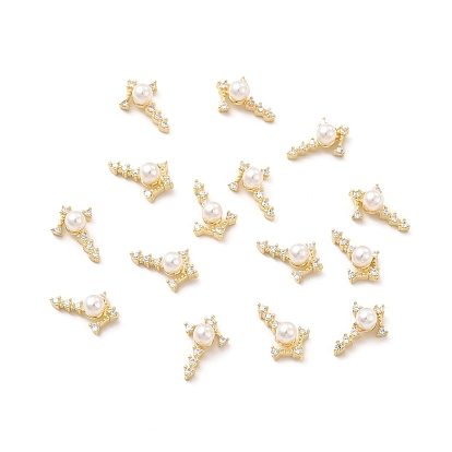 Cabochons de zircone cubique à micro-cuivre en laiton, avec des perles abs d'imitation de perles, décorations d'art d'ongle, ancre