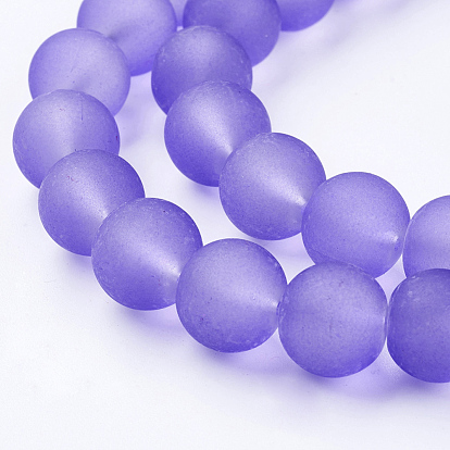 Chapelets de perles en verre transparentes  , pour la fabrication de bijoux en perles, givré, ronde