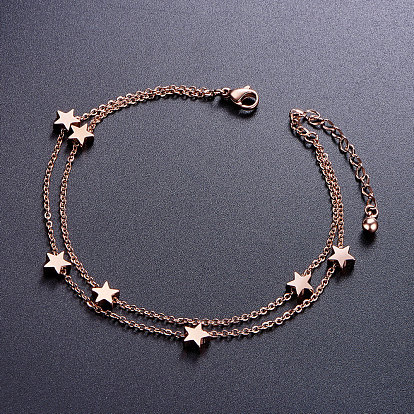 Стильный браслет shegrace из титановой стали, слоистый двойной ножной, со звездами, 200 мм