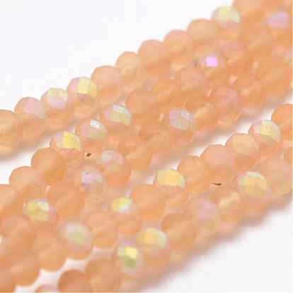 Perles de verre rondelle facettées demi-couleur ab, givré