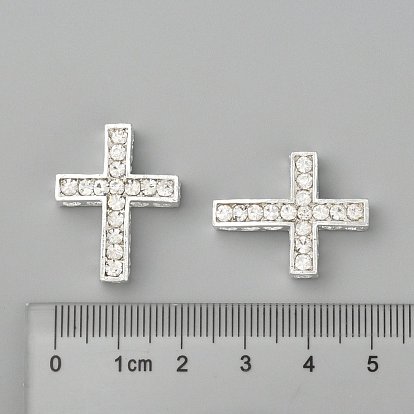 Perles de strass en alliage, Grade a, croix, couleur argent plaqué, 25x20x6mm, Trou: 1.5mm