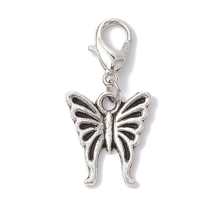 Alloy Pendant Decorations, with Lobster Claw Clasps, Butterfly/Awareness Ribbon/Heart/Rectangle/Musical Note