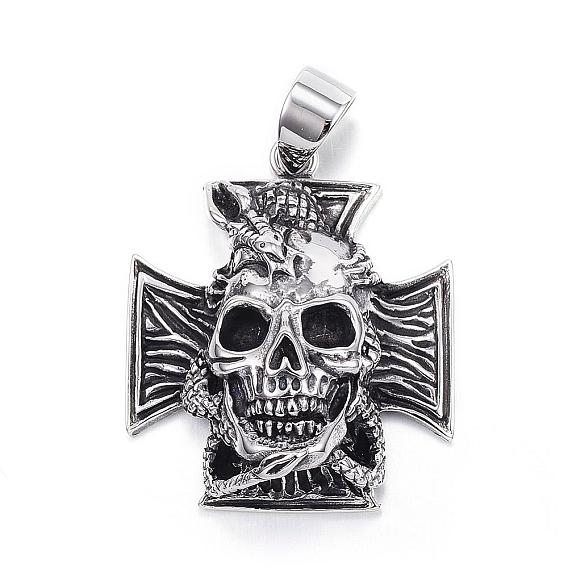 316 Surgical Stainless Steel Pendants, Cross with Skull