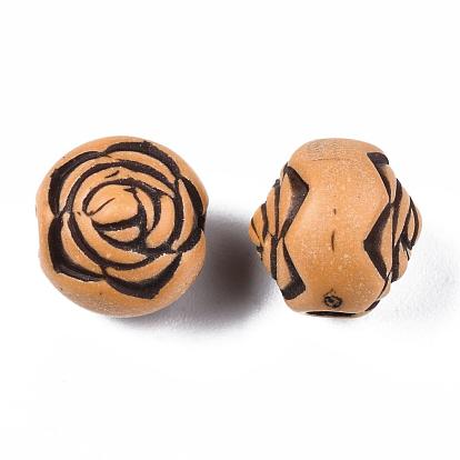 Imitation Wood Acrylic Beads, Rose Flower, 10mm, Hole: 3mm, about 1000pcs/500g