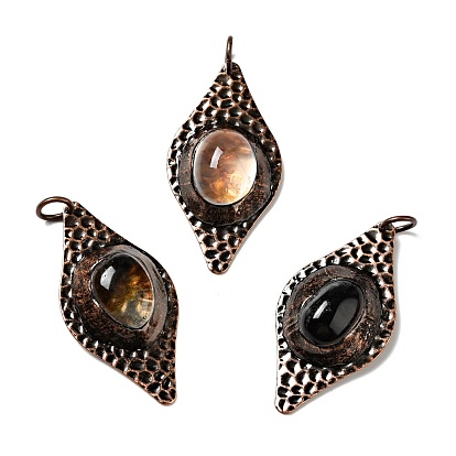 Natural Smoky Quartz Big Pendants, Large Hole Pendants, with Red Copper Tone Brass Findings, Cadmium Free & Lead Free, Horse Eye