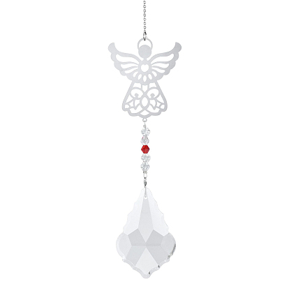 Teardrop Glass Hanging Suncatcher Pendant Decoration, Crystal Ceiling Chandelier Ball Prism Pendants, with Stainless Steel Findings, Angel/Wing/Bees Pattern