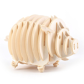 Pig DIY Wooden Assembly Animal Toys Kits for Boys and Girls, 3D Puzzle Model for Kids, Children Intelligence Toys