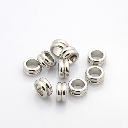 Column 304 Stainless Steel Beads, Large Hole Grooved Beads, 10x5mm, Hole: 6mm