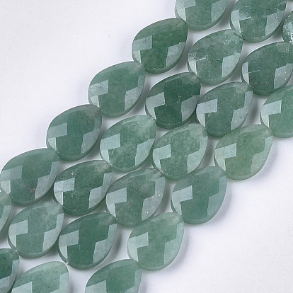 Natural Green Aventurine Beads Strands, Faceted, Drop