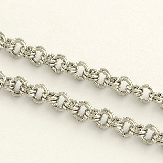 304 cadenas de rolo de doble enlace de acero inoxidable, con carrete, para el collar, sin soldar, 4x0.7 mm, aproximadamente 82.02 pies (25 m) / rollo